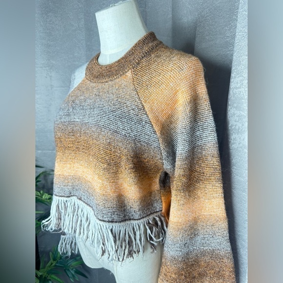 NEW Zara Brown & Orange Ombre Fringe Knit Crop Sweater Sz Small - Picture 6 of 12